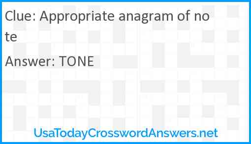 Appropriate anagram of note Answer