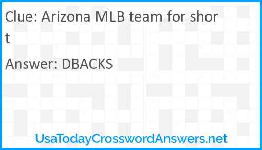 Arizona MLB team for short Answer