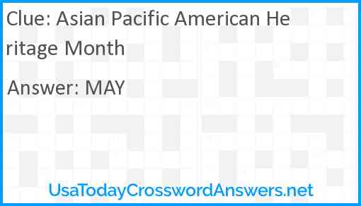 Asian Pacific American Heritage Month Answer