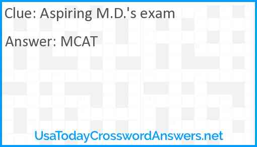 Aspiring M.D.'s exam Answer