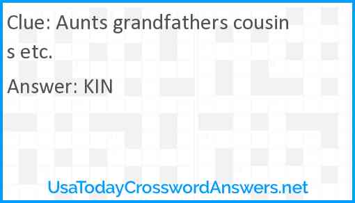 Aunts grandfathers cousins etc. Answer