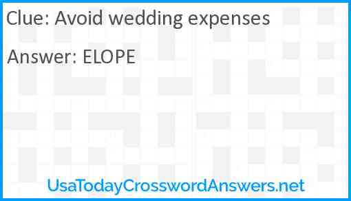 Avoid wedding expenses Answer