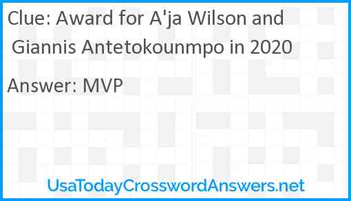 Award for A'ja Wilson and Giannis Antetokounmpo in 2020 Answer