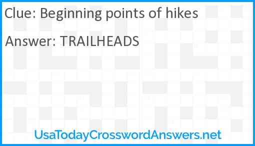 Beginning points of hikes Answer