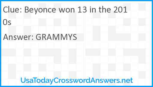 Beyonce won 13 in the 2010s Answer