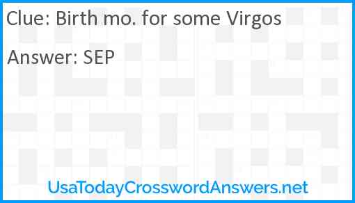 Birth mo. for some Virgos Answer