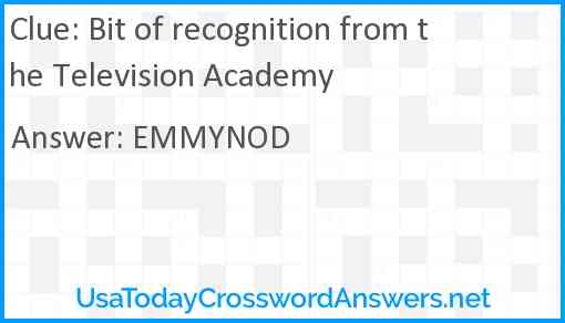 Bit of recognition from the Television Academy Answer