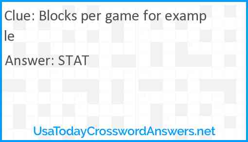 Blocks per game for example Answer