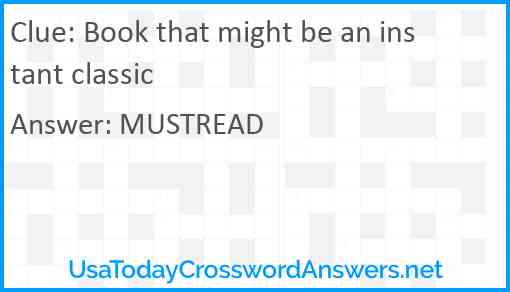Book that might be an instant classic Answer