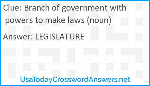 Branch of government with powers to make laws (noun) Answer