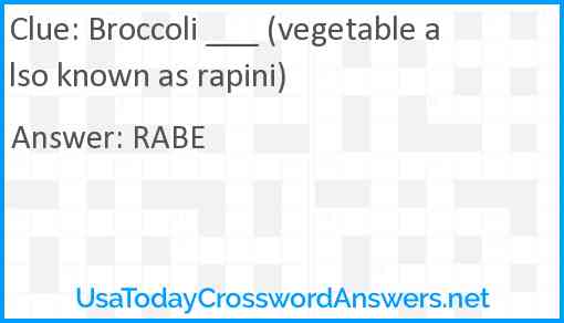 Broccoli ___ (vegetable also known as rapini) Answer