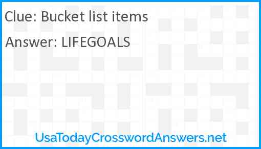 Bucket list items Answer