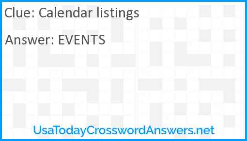 Calendar listings Answer