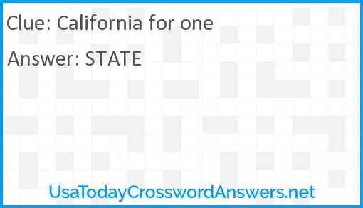 California for one Answer