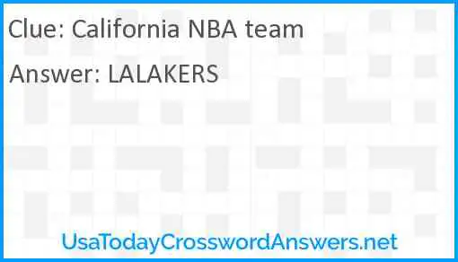 California NBA team Answer