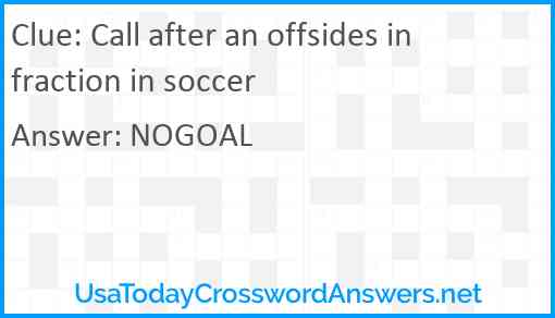 Call after an offsides infraction in soccer Answer