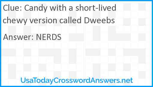 Candy with a short-lived chewy version called Dweebs Answer