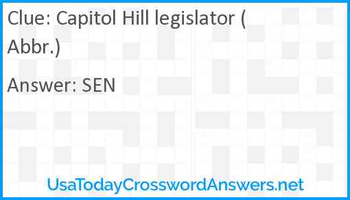Capitol Hill legislator (Abbr.) Answer