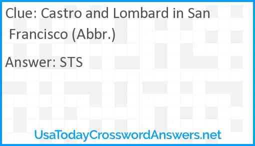 Castro and Lombard in San Francisco (Abbr.) Answer