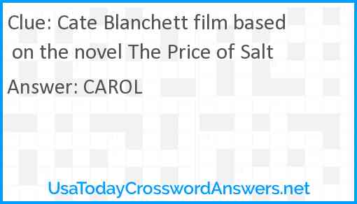 Cate Blanchett film based on the novel The Price of Salt Answer