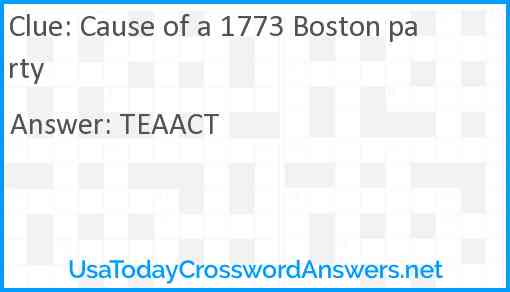 Cause of a 1773 Boston party Answer