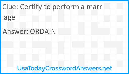Certify to perform a marriage Answer
