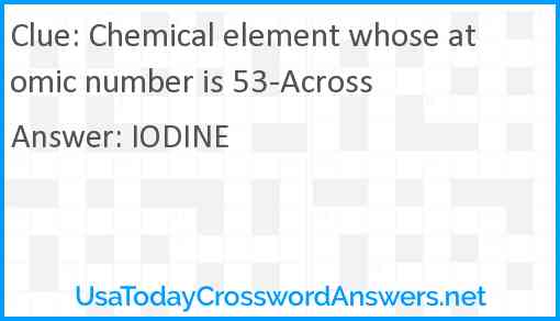 Chemical element whose atomic number is 53-Across Answer