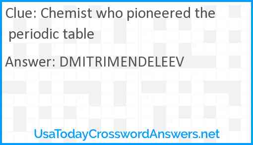 Chemist who pioneered the periodic table Answer