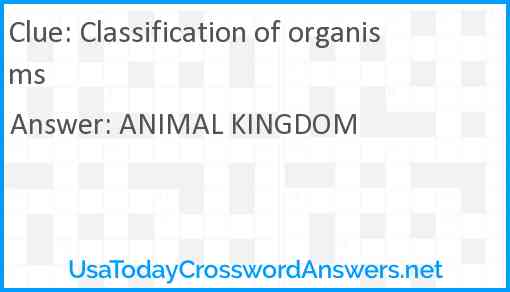 Classification of organisms Answer