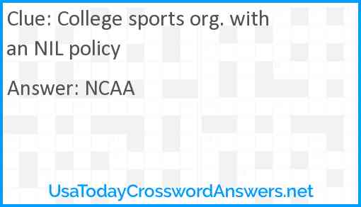 College sports org. with an NIL policy Answer