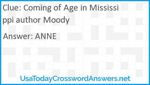 Coming of Age in Mississippi author Moody Answer