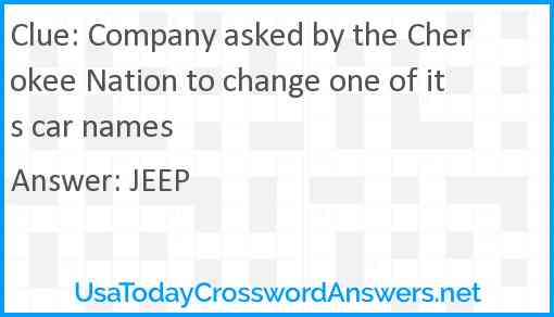 Company asked by the Cherokee Nation to change one of its car names Answer