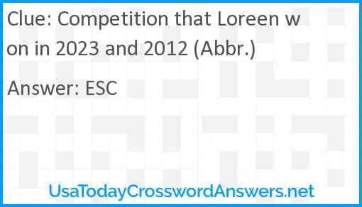 Competition that Loreen won in 2023 and 2012 (Abbr.) Answer