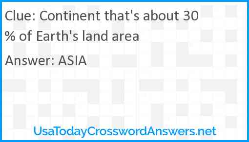 Continent that's about 30% of Earth's land area Answer