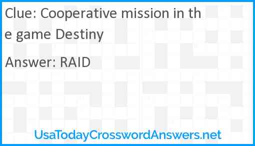 Cooperative mission in the game Destiny Answer