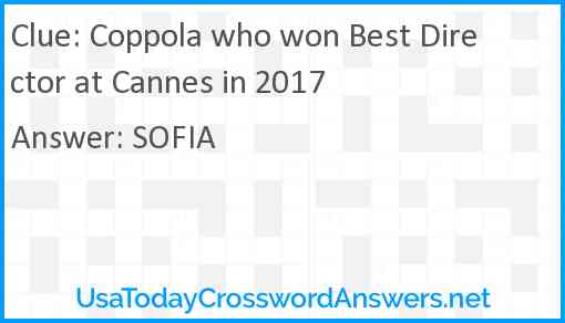 Coppola who won Best Director at Cannes in 2017 Answer