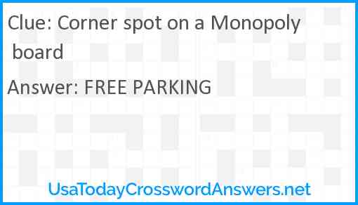 Corner spot on a Monopoly board Answer