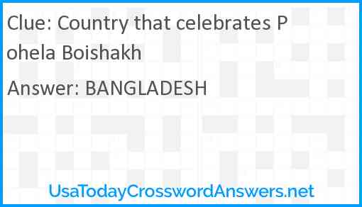 Country that celebrates Pohela Boishakh Answer