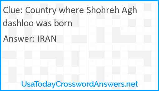 Country where Shohreh Aghdashloo was born Answer