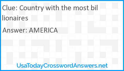 Country with the most billionaires Answer