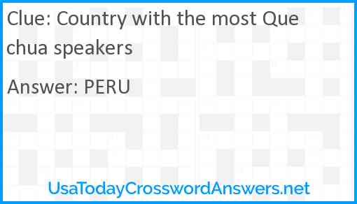 Country with the most Quechua speakers Answer