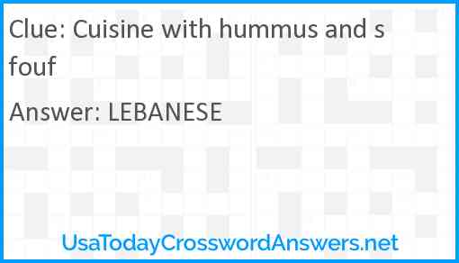 Cuisine with hummus and sfouf Answer