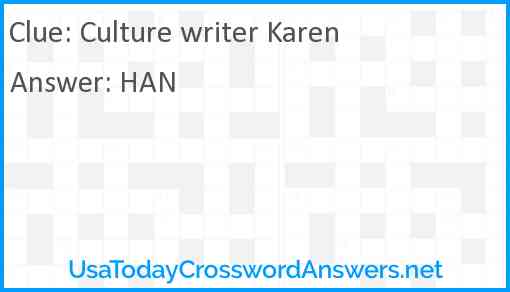 Culture writer Karen Answer