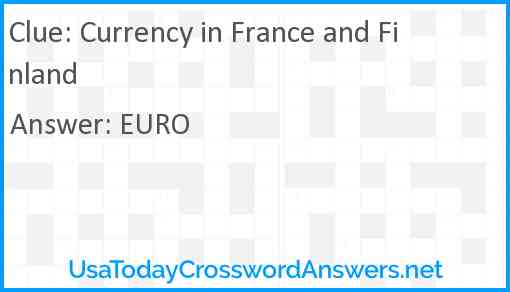 Currency in France and Finland Answer