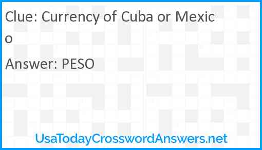 Currency of Cuba or Mexico Answer
