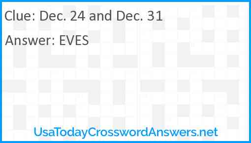 Dec. 24 and Dec. 31 Answer