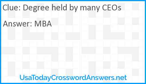 Degree held by many CEOs Answer