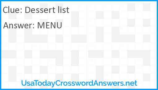 Dessert list Answer