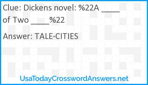 Dickens novel: %22A ____ of Two ____%22 Answer
