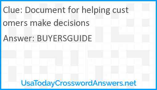 Document for helping customers make decisions Answer
